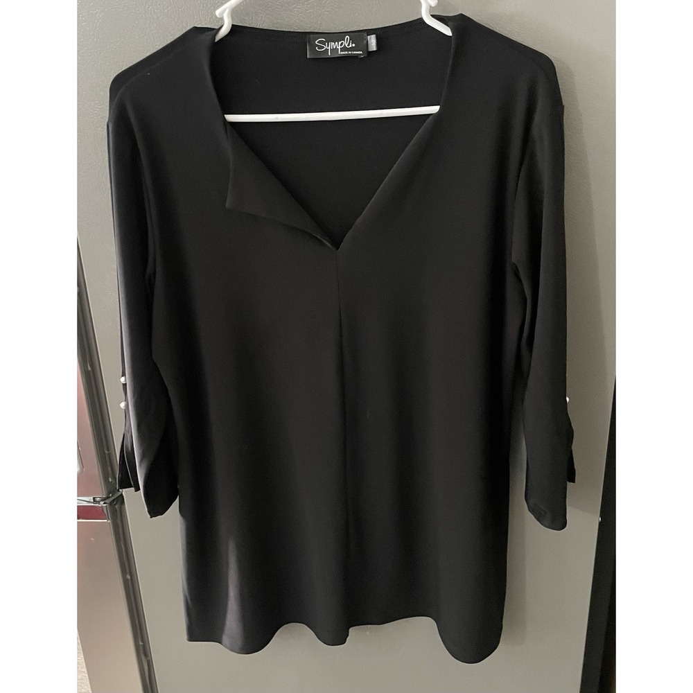 Sympli Women's 10 Black 3/4 Sleeve Top Shirt Made In Canada Business Casual
